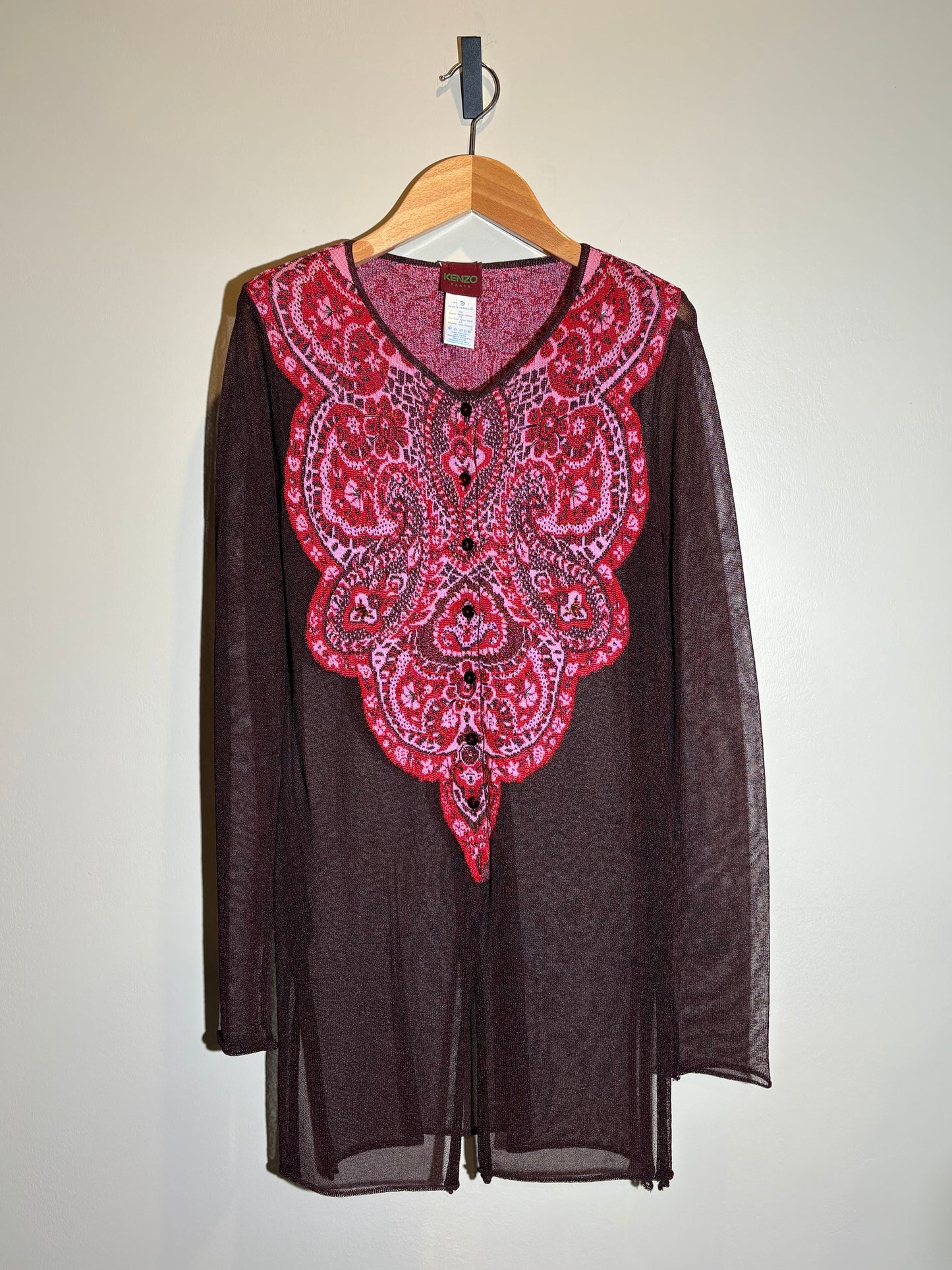 Kenzo Strickjacke transparent mit Stick-Details in S