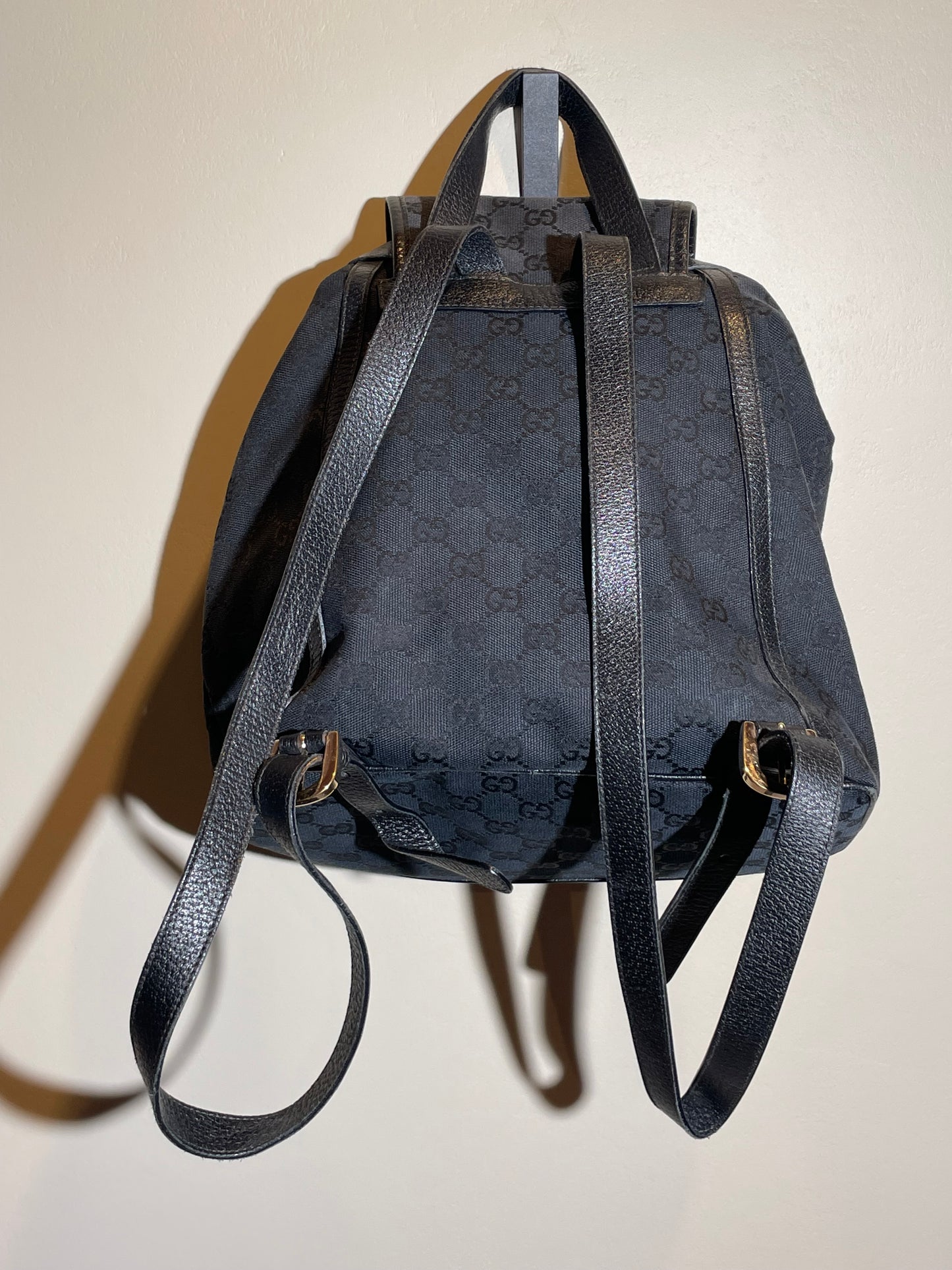 Gucci Rucksack Textil und Leder schwarz