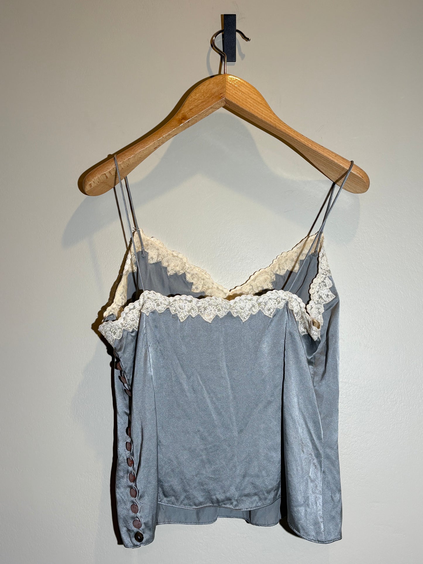 Chloé Top hellblau, Seide mit Spitzenbesatz in 34