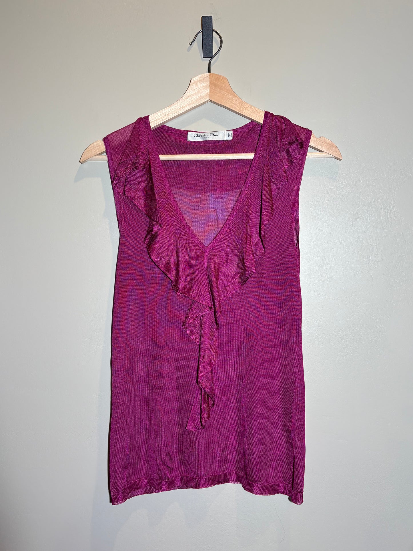 Dior Strick-Top mit Volants, fuchsia in 34