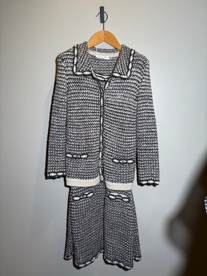 Dior Strick-Kostüm Kleid und Jacke grau/crème in 34/36