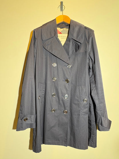 Burberry blauer Mantel mit abnehmbarer Kapuze in 42