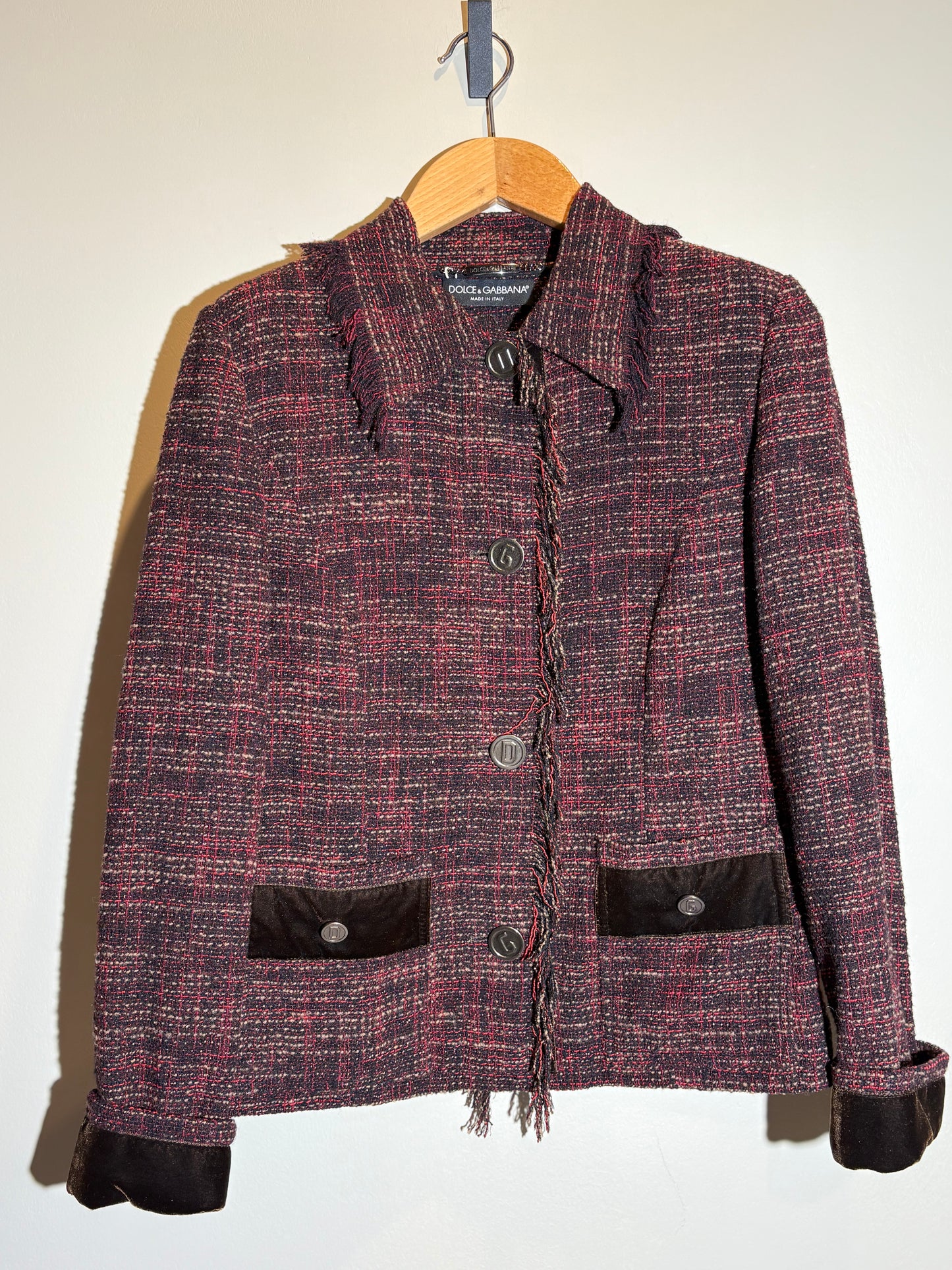 Dolce&Gabbana Tweedjacke mit Samt-Details rot mit schwarz in 38/40
