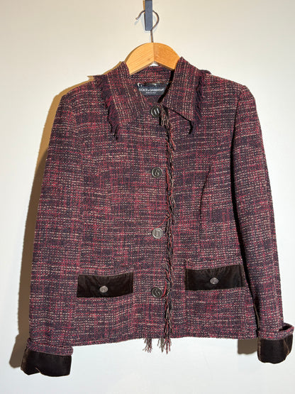 Dolce&Gabbana Tweedjacke mit Samt-Details rot mit schwarz in 38/40