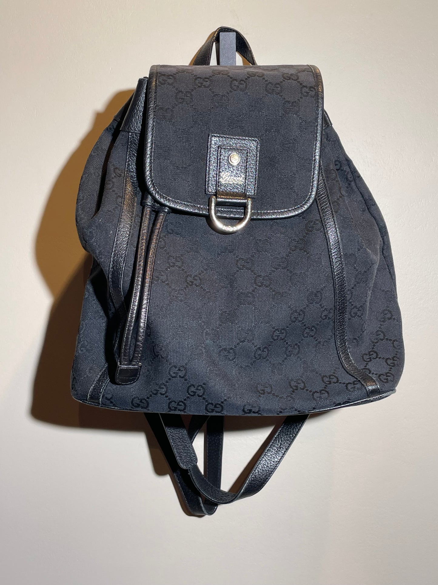 Gucci Rucksack Textil und Leder schwarz