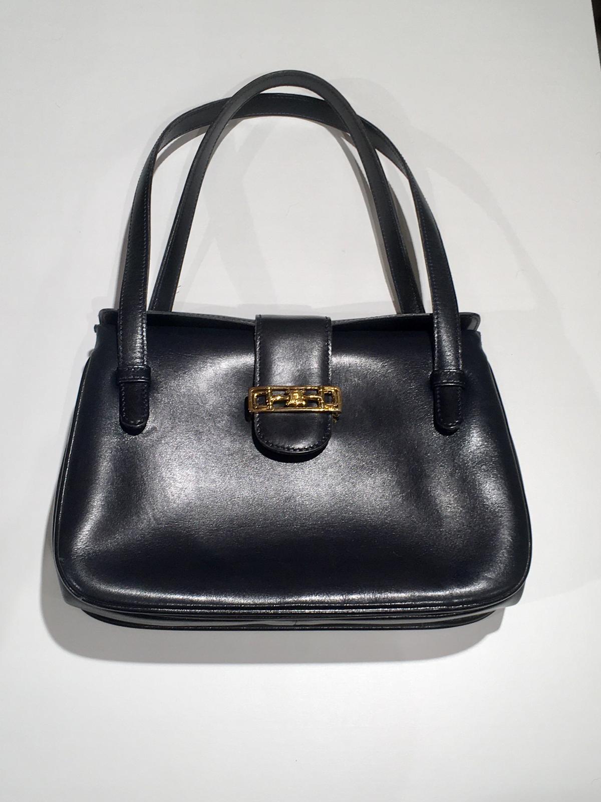 Céline vintage Handtasche blau mit Goldschließe