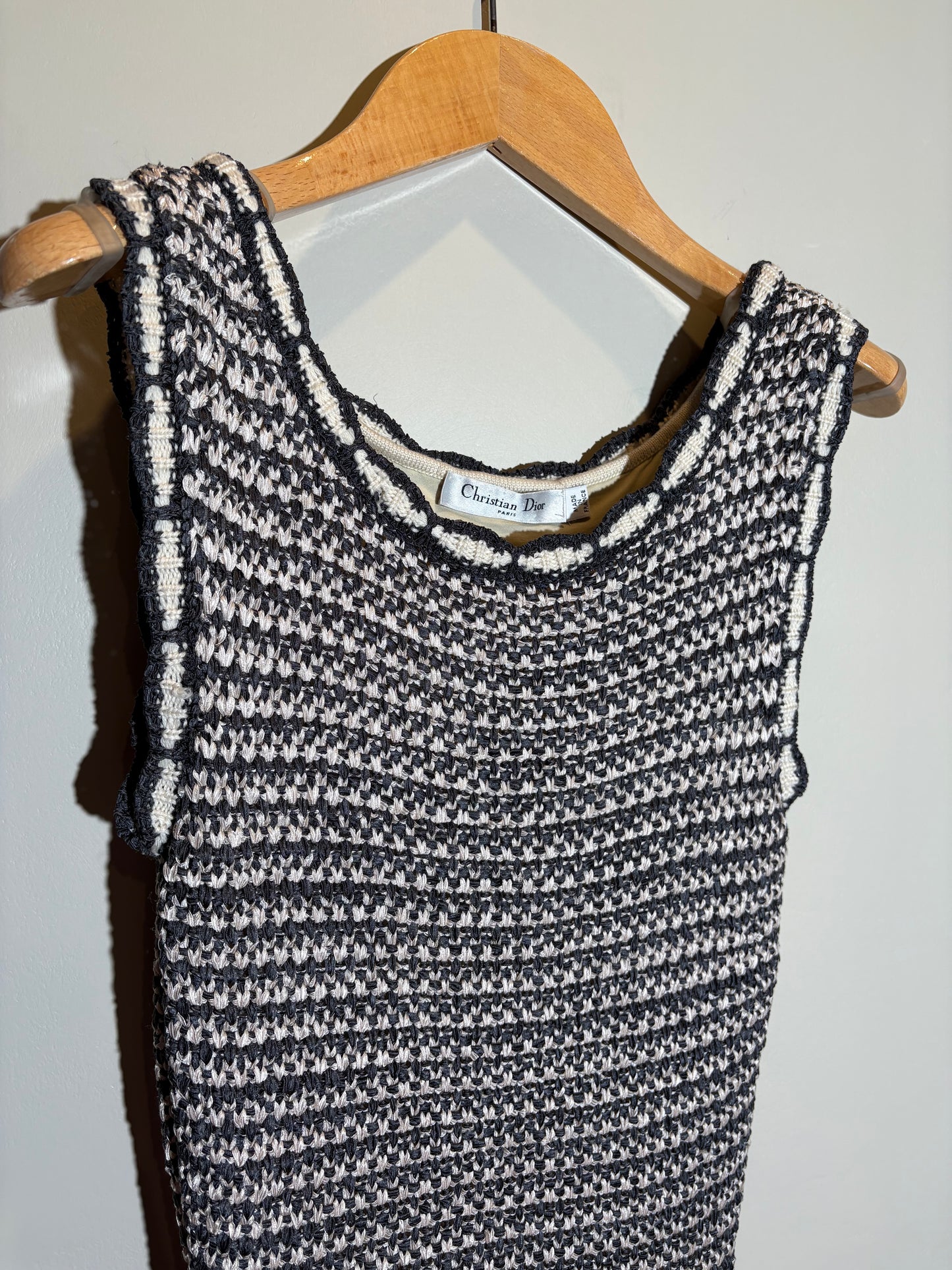 Dior Strick-Kostüm Kleid und Jacke grau/crème in 34/36