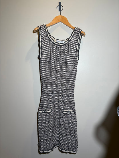 Dior Strick-Kostüm Kleid und Jacke grau/crème in 34/36
