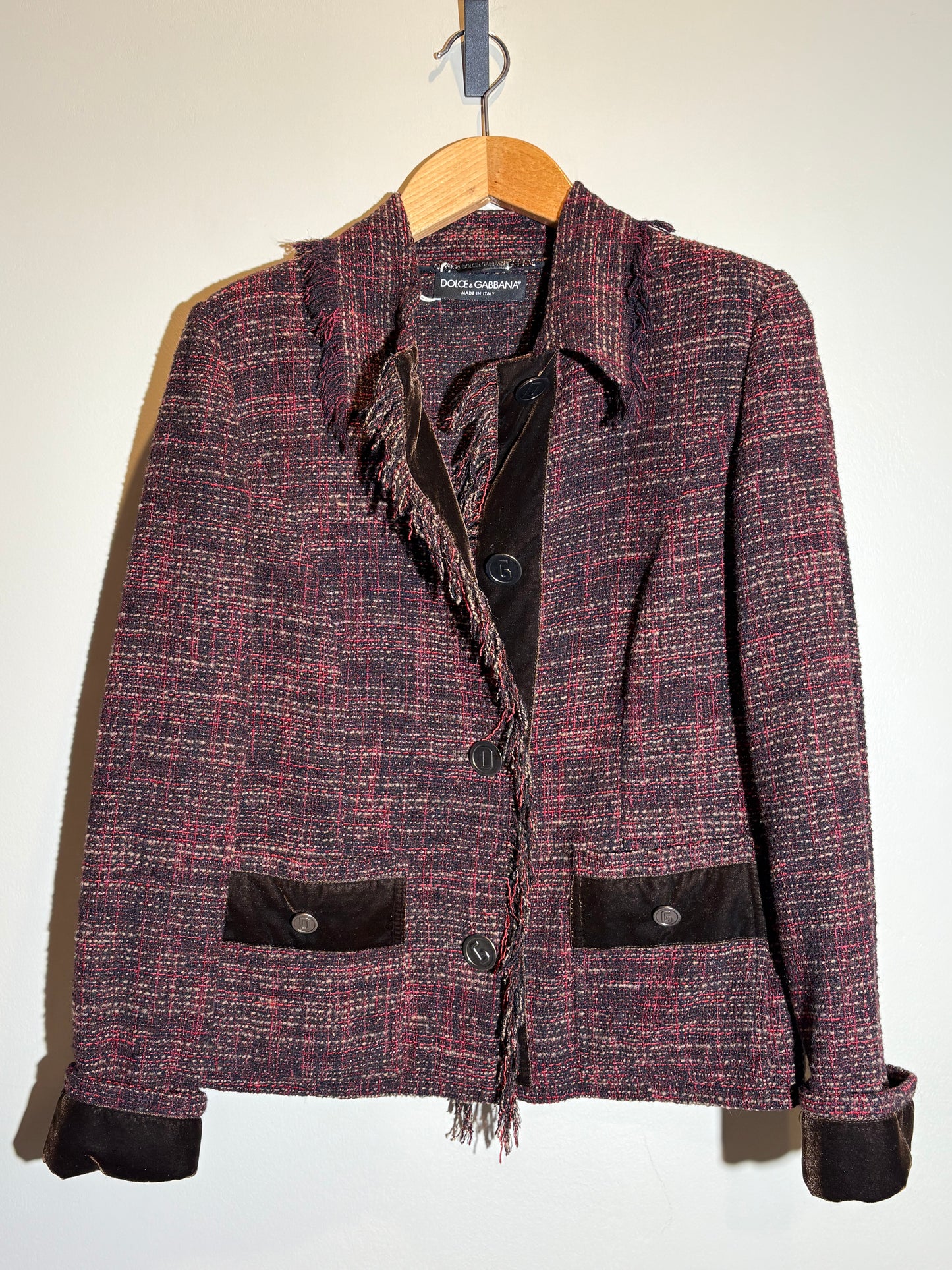 Dolce&Gabbana Tweedjacke mit Samt-Details rot mit schwarz in 38/40
