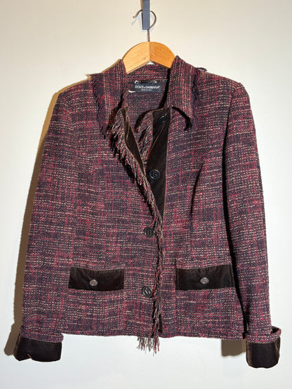 Dolce&Gabbana Tweedjacke mit Samt-Details rot mit schwarz in 38/40