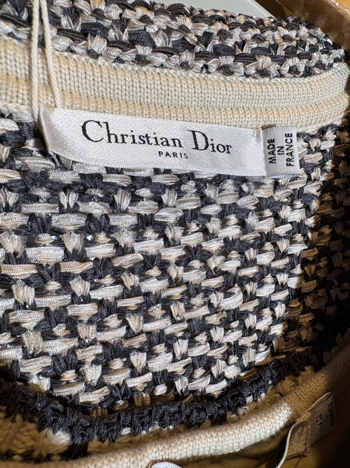 Dior Strick-Kostüm Kleid und Jacke grau/crème in 34/36