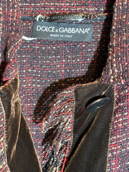 Dolce&Gabbana Tweedjacke mit Samt-Details rot mit schwarz in 38/40