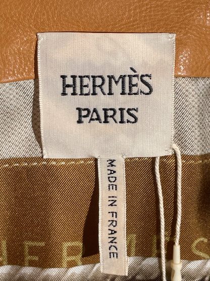 Hermès Lederweste, hellbraun mit Seiden - Rücken in 36