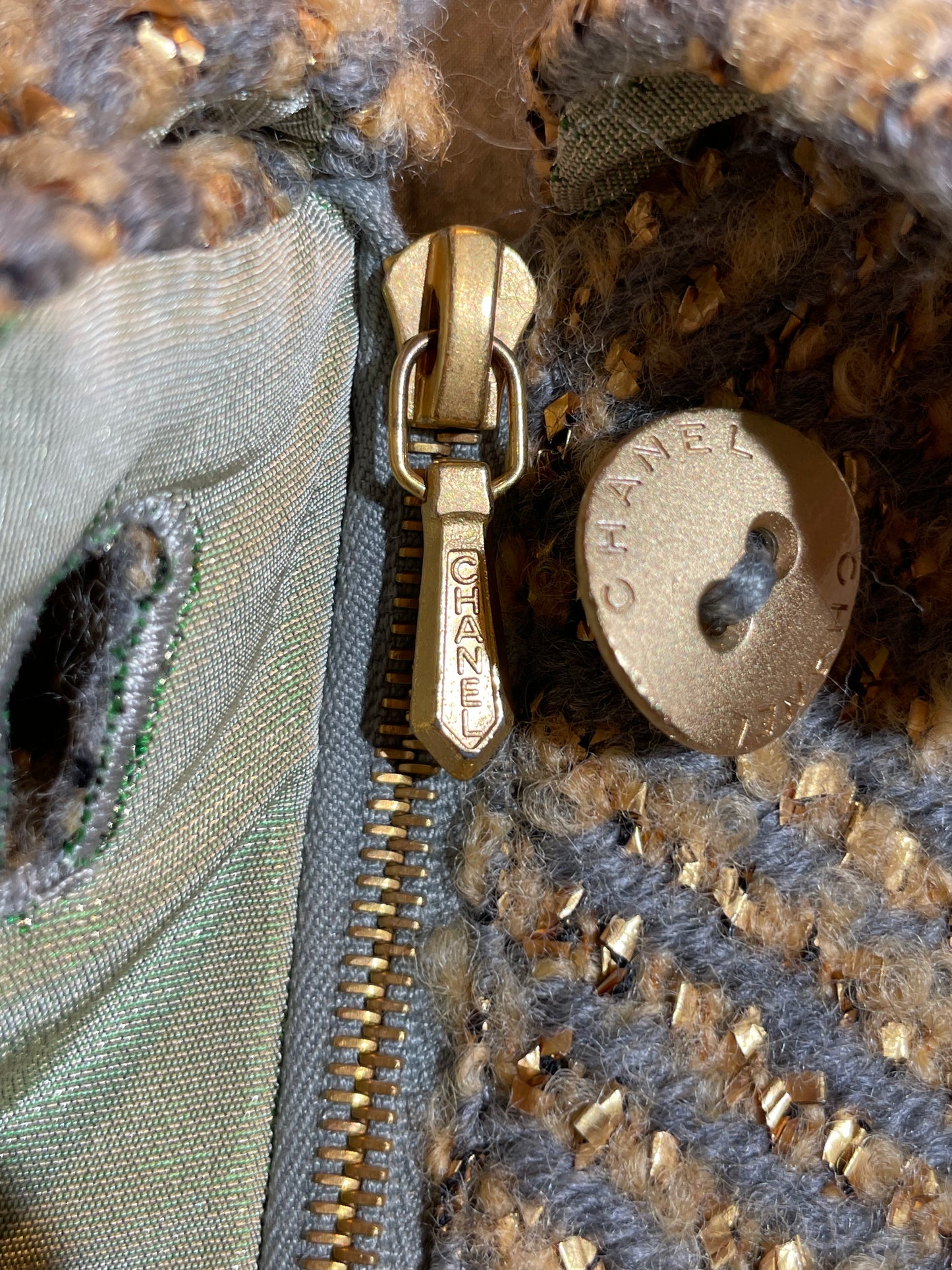 Chanel Jacke Tweed mit Schal, 34