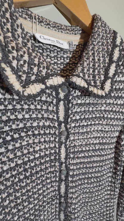 Dior Strick-Kostüm Kleid und Jacke grau/crème in 34/36